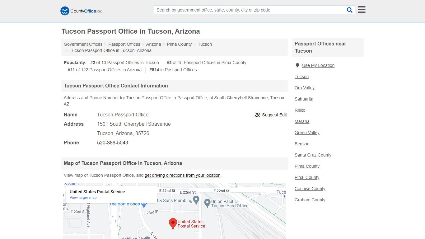 Tucson Passport Office - Tucson, AZ (Address and Phone) - County Office